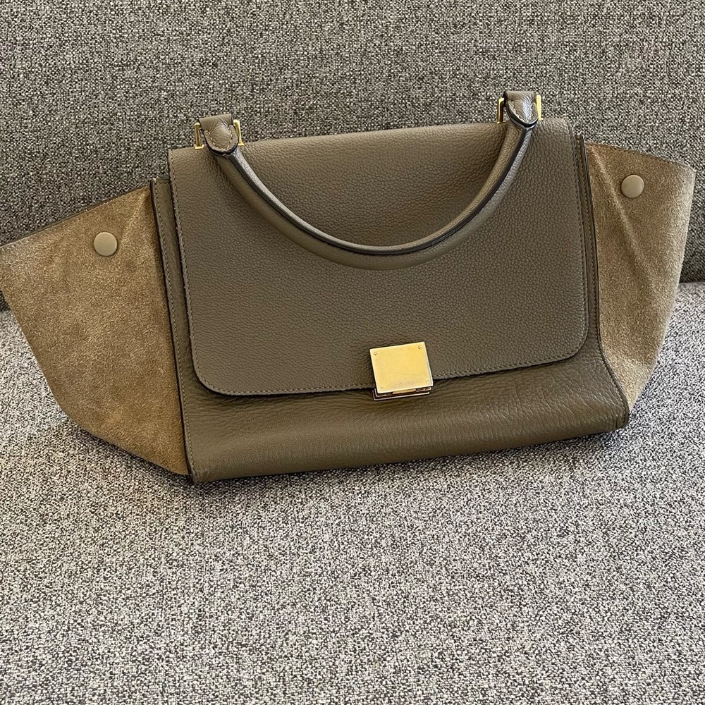 Celine trapeze leather bag with suede at sides. Medium size